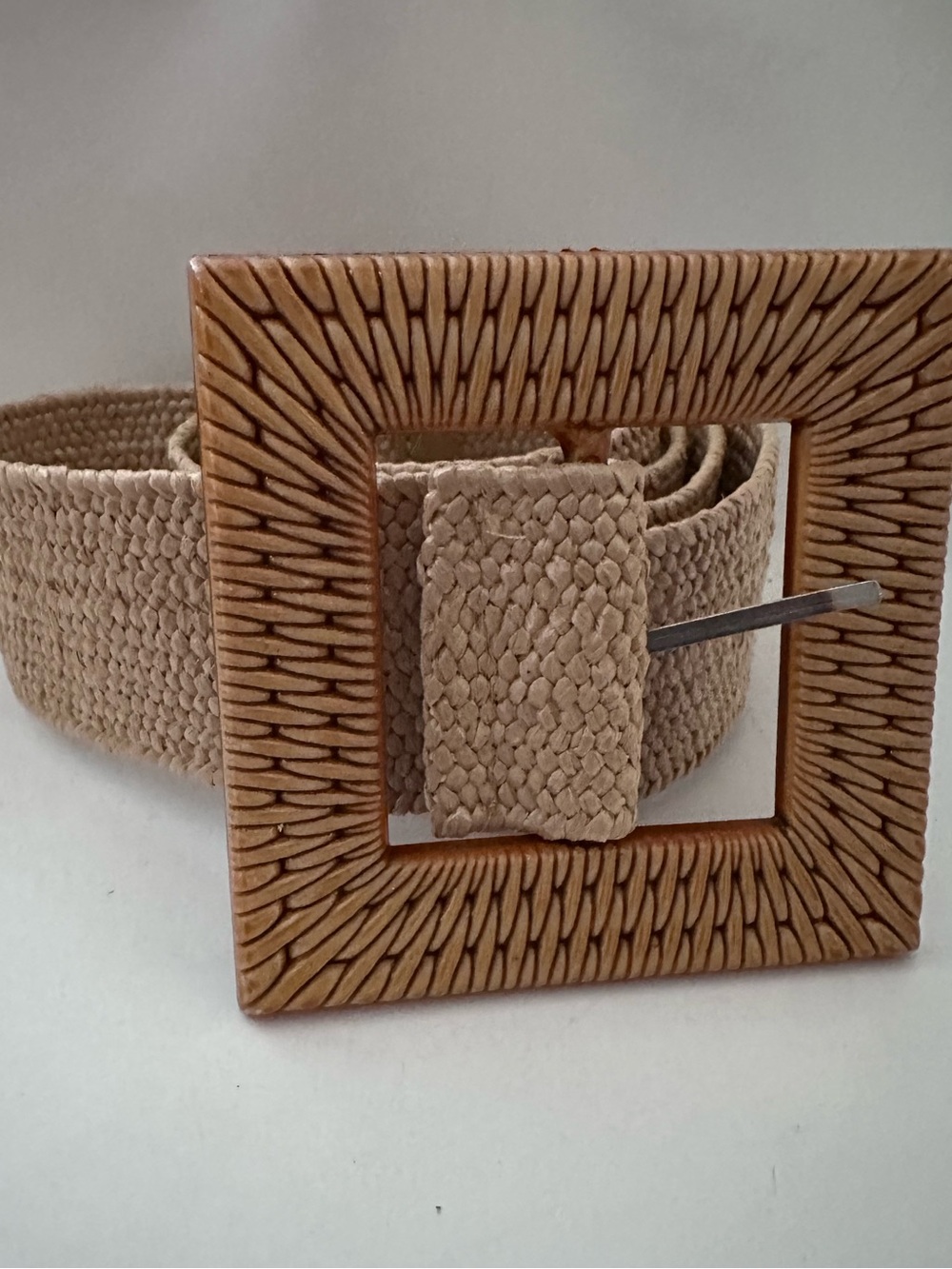 VINTAGE WOVEN WAIST BELT STATEMENT BUCKLE ACRYLIC STRETCH